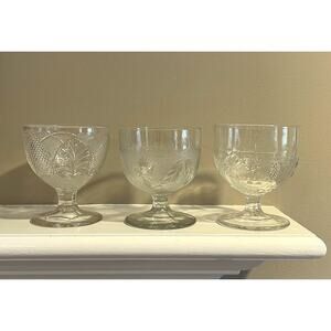 Vintage Pattern Glass Buttermilk Goblet, Sugar Bowl, Set of 3, Various Patterns